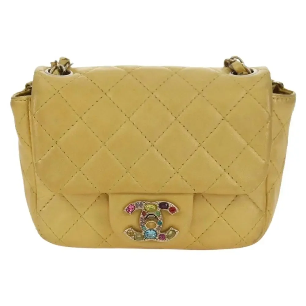 Chanel Mini Matelasse Lambskin 16 Chain Shoulder Bag Yellow Gold